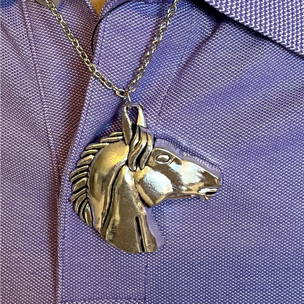 692-MTT Big Horse Silver Metal Color Head Pendant Necklace